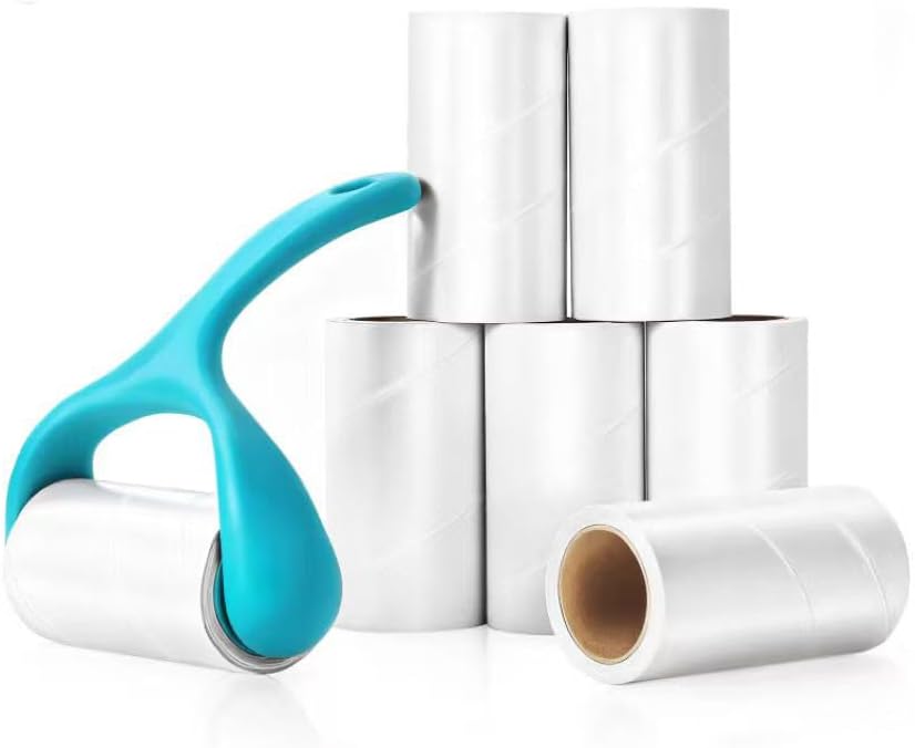 Super Sticky Pet Hair Remover Roll 350 Sheets Set with Upgraded Handle, 7 Rolls, Portable Hair Remover for Clothes, Furniture, Carpets, Dog and Cat Hair