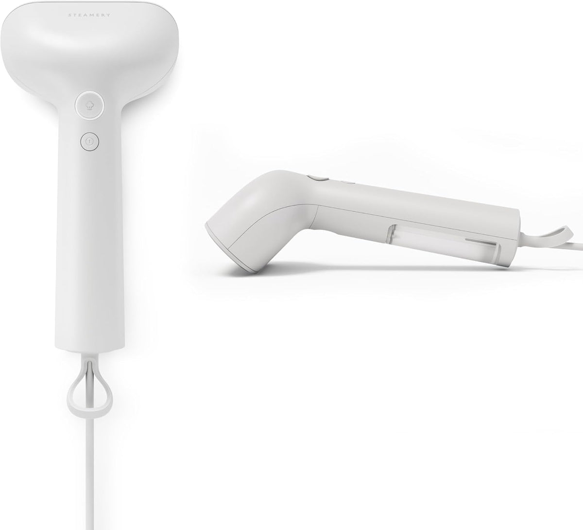 Steamery Handheld Clothes Steamer Cirrus Core, 1350W, Steam Output 0.74 oz/min, Heat up in 15 Seconds, Dry Steam Technology, Hanging Loop, Visible Water Tank, Portable, Scandinavian Design (White)