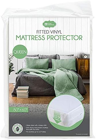 Home Expressions 4Gauge Vinyl Plastic Mattress Protector Fitted Sheet Style Waterproof Mattress Cover Breathable and Spill Protection Fits a Mattress Up to 11.5" Deep (Queen 80" x 60" x 11.5 Deep)