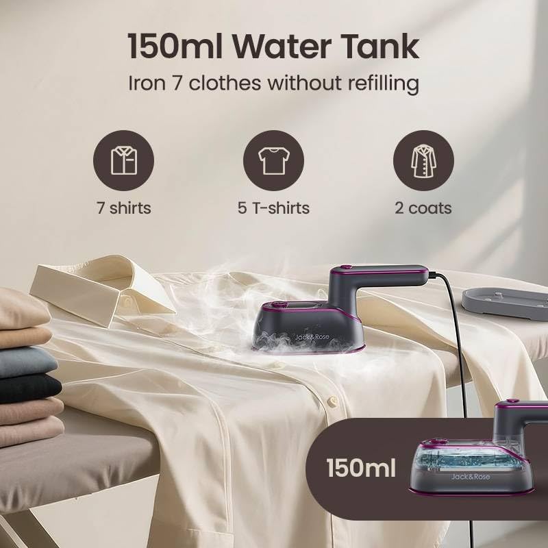 Jack ＆ Rose Travel Steamer Iron for Clothes,1200w Iron Steamer,Portable Handheld Travel Size Steamer iron,8S Fast Heat-Up，Large Ceramic Heat Panel