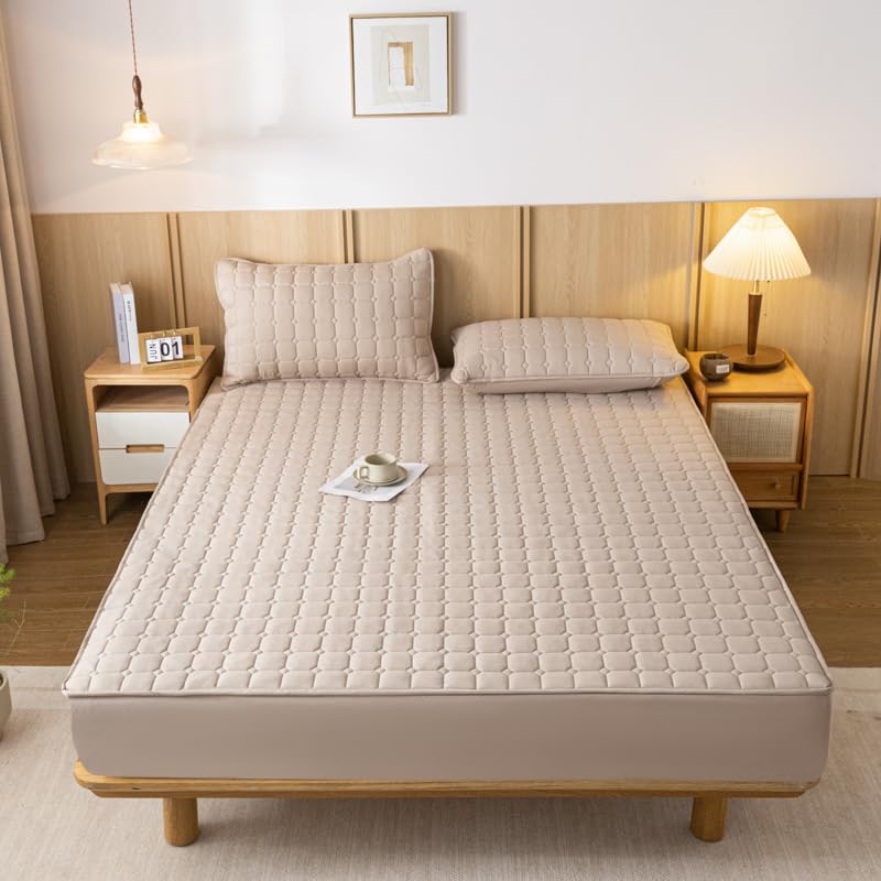 Nonslip Fitted Sheet Style Mattress Protection Against The Dust and Dirt Waterproof Backing Cover Bed Pad with Soft & Breathable Texture for a Hotel Quality Comfortable Sleep (Blue,Queen)