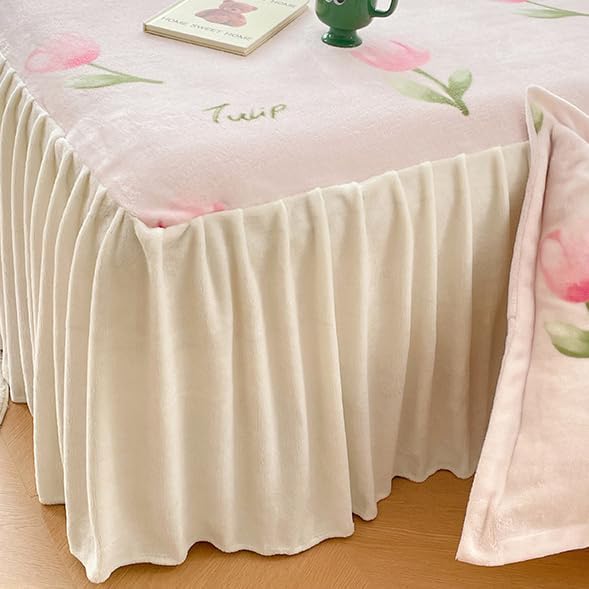 ZYFAB Winter Flannel Bed Skirt,Warm Thick Bed Cover Milk Velvet Bedspread Soft Cozy Bed Sheet Dust Ruffle Non-Slip Mattress Cover,C,150x200cmVersion A