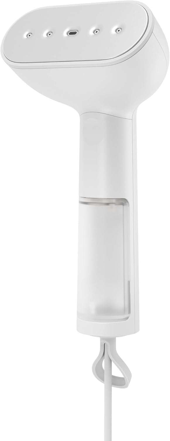Steamery Handheld Clothes Steamer Cirrus Core, 1350W, Steam Output 0.74 oz/min, Heat up in 15 Seconds, Dry Steam Technology, Hanging Loop, Visible Water Tank, Portable, Scandinavian Design (White)