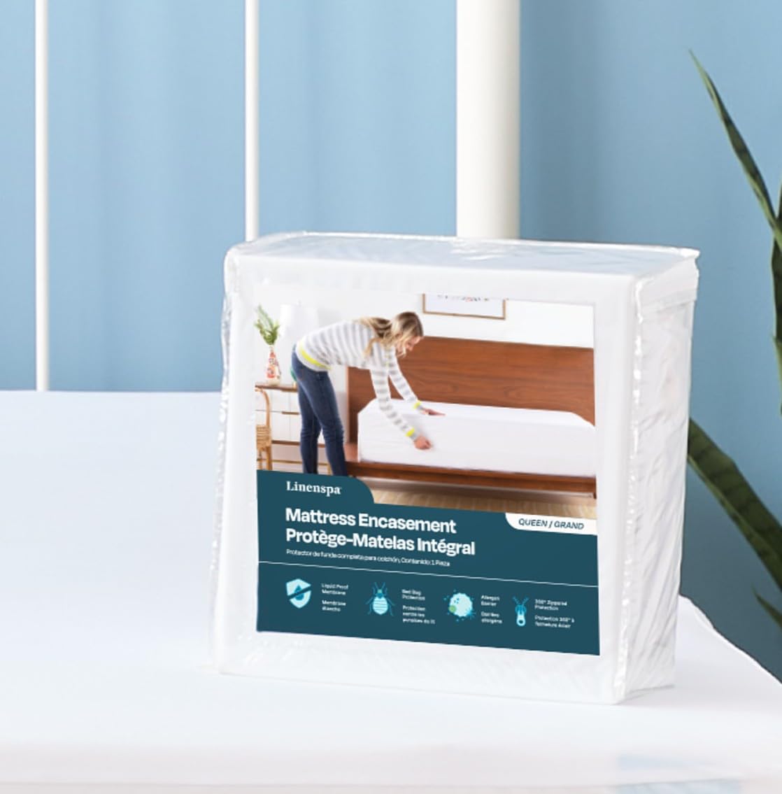 Linenspa Encasement Waterproof Mattress Protector — Zippered 360°, Queen