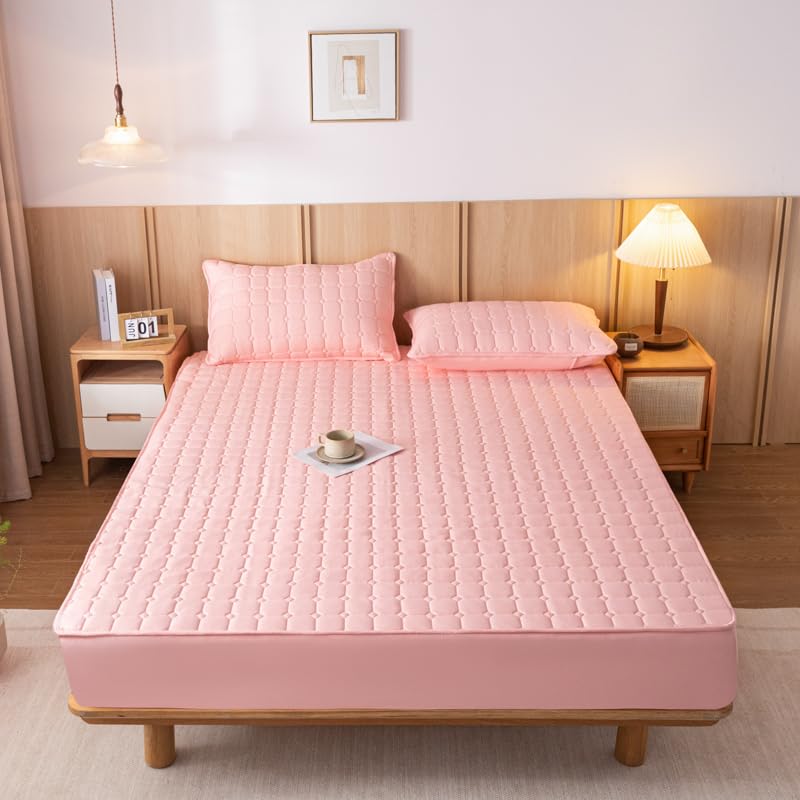 Nonslip Fitted Sheet Style Mattress Protection Against The Dust and Dirt Waterproof Backing Cover Bed Pad with Soft & Breathable Texture for a Hotel Quality Comfortable Sleep (Blue,Queen)