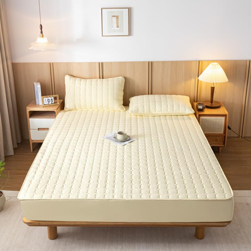 Nonslip Fitted Sheet Style Mattress Protection Against The Dust and Dirt Waterproof Backing Cover Bed Pad with Soft & Breathable Texture for a Hotel Quality Comfortable Sleep (Blue,Queen)