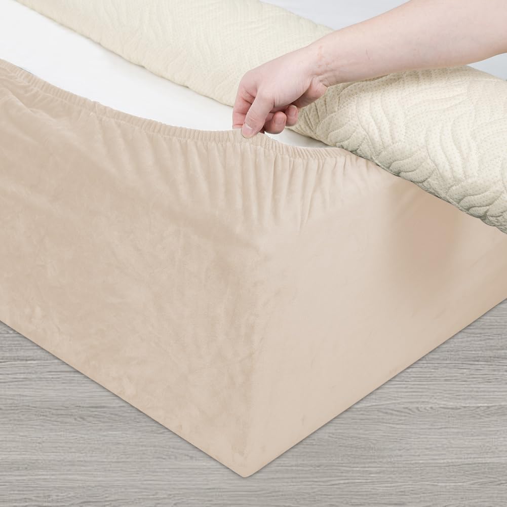 Velvet Bed Frame Cover, Bed Base Wrap Cover, Alternative to Traditional Valance Bed Sheet Skirt Cover, Fully Elastic Around The Base of Your Bed, Easy to Install(Camel, Queen Bed Width:59-63")