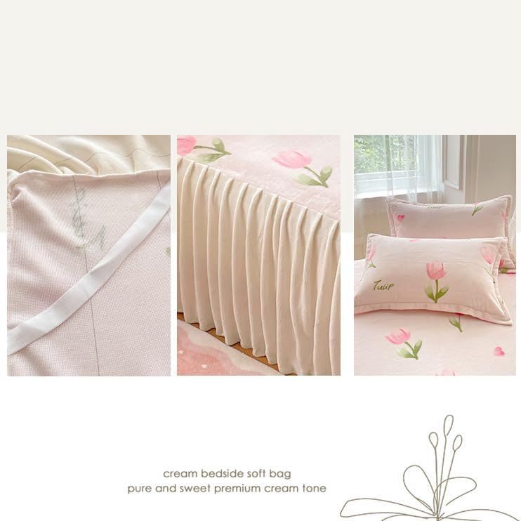 ZYFAB Winter Flannel Bed Skirt,Warm Thick Bed Cover Milk Velvet Bedspread Soft Cozy Bed Sheet Dust Ruffle Non-Slip Mattress Cover,C,150x200cmVersion A