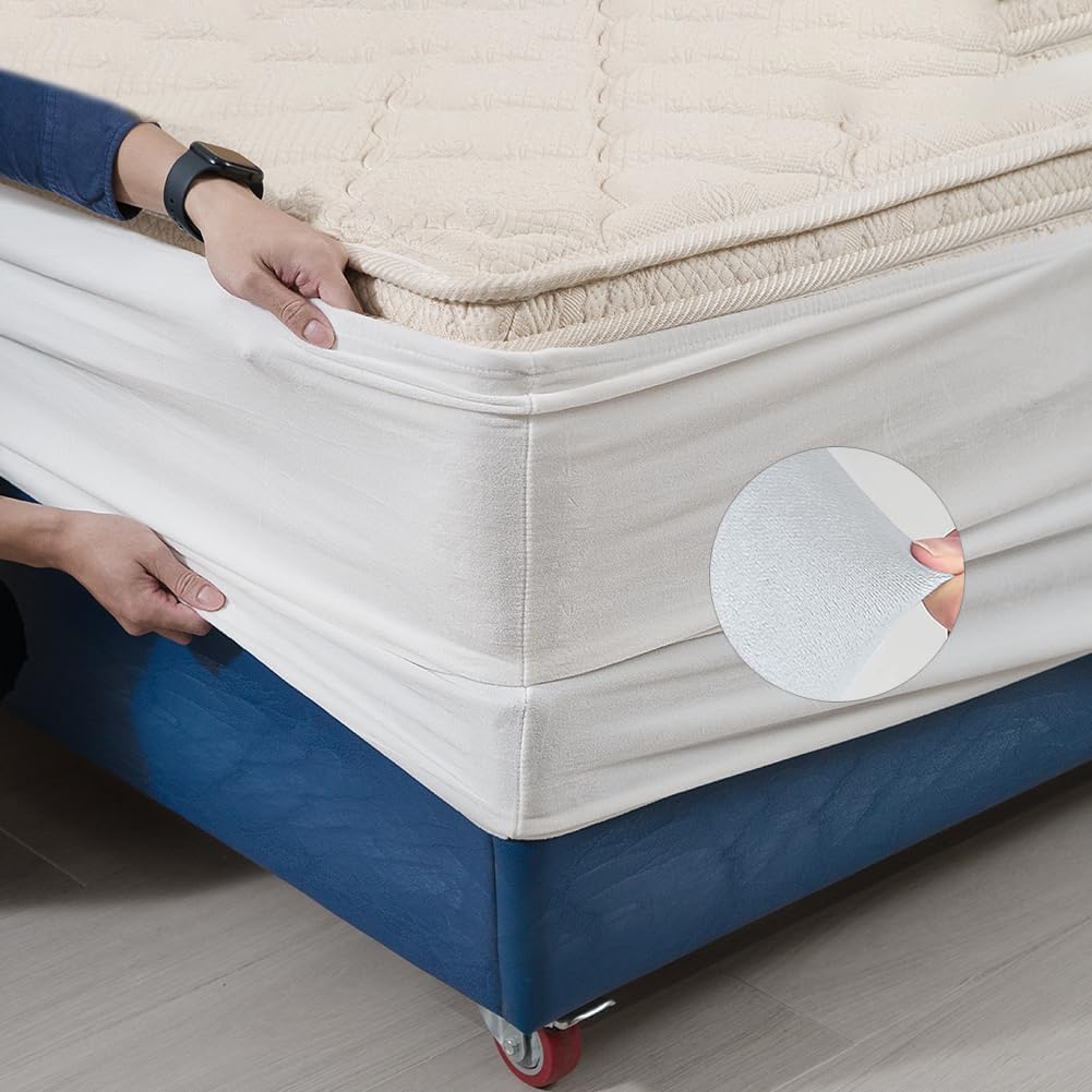 Velvet Bed Frame Cover, Bed Base Wrap Cover, Alternative to Traditional Valance Bed Sheet Skirt Cover, Fully Elastic Around The Base of Your Bed, Easy to Install(Camel, Queen Bed Width:59-63")