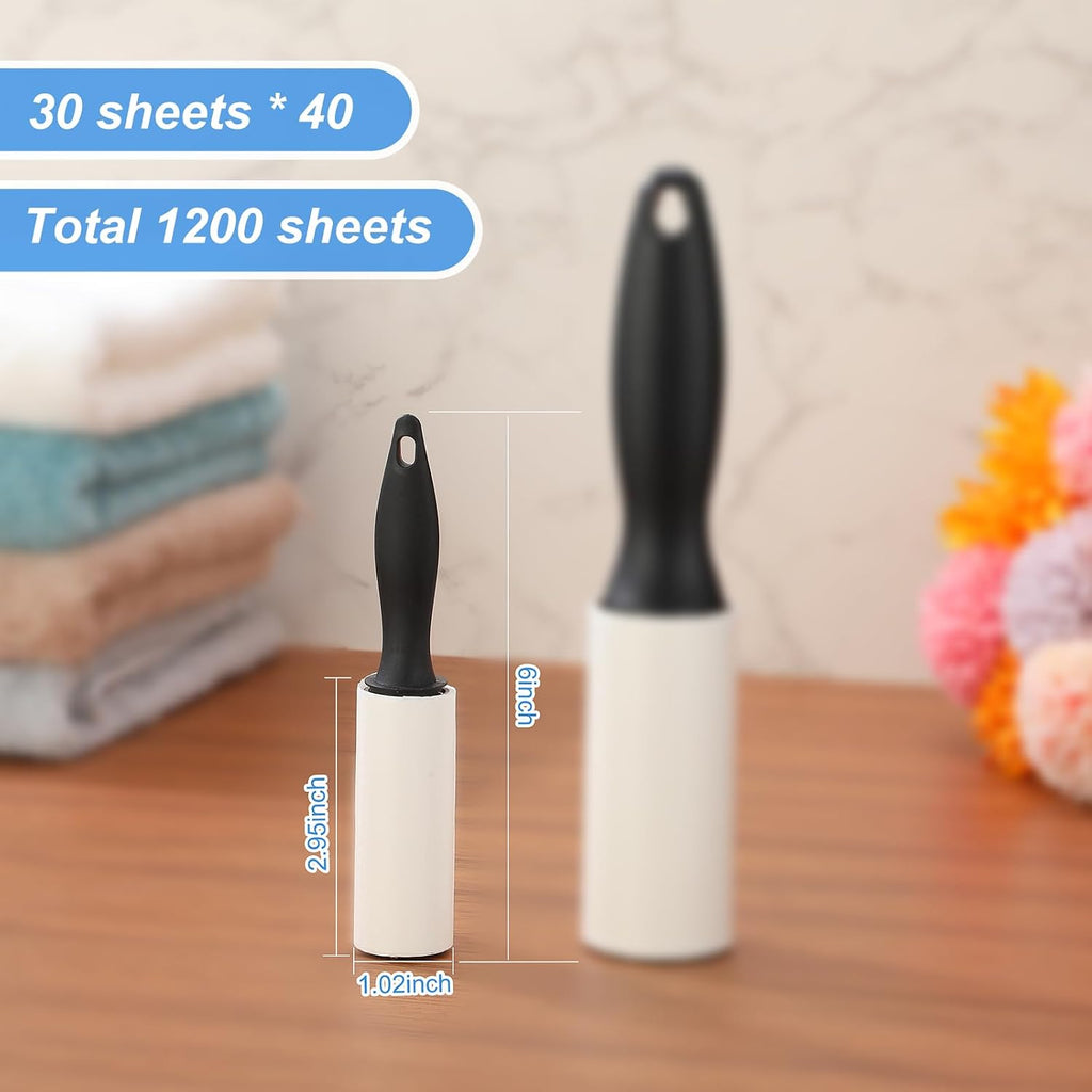 Zhehao 40 Pack Mini Lint Rollers 1200 Sheets Travel Size Lint Removers Portable Roller for Clothes Pet Hair Furniture Couch Carpet Car Seats(6 x 1.02 Inches,Black)