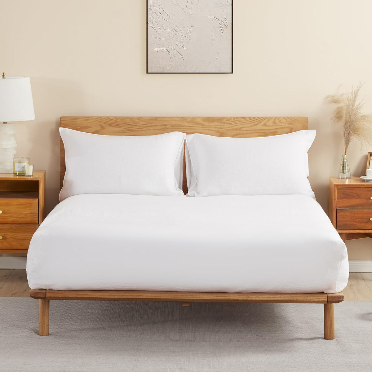 DAPU 100% French Linen Fitted Sheet Mattress Cover (1 Piece) with 16 Inch Deep Pocket, Pure Natural French Flax from Normandy, Ultra Soft, Breathable and Durable (Fog Gray, Queen).