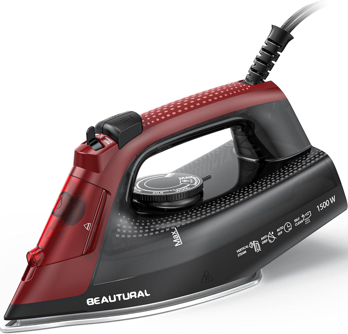 BEAUTURAL Steam Iron for Clothes, Ceramic-Coated Soleplate, 1500W, Black