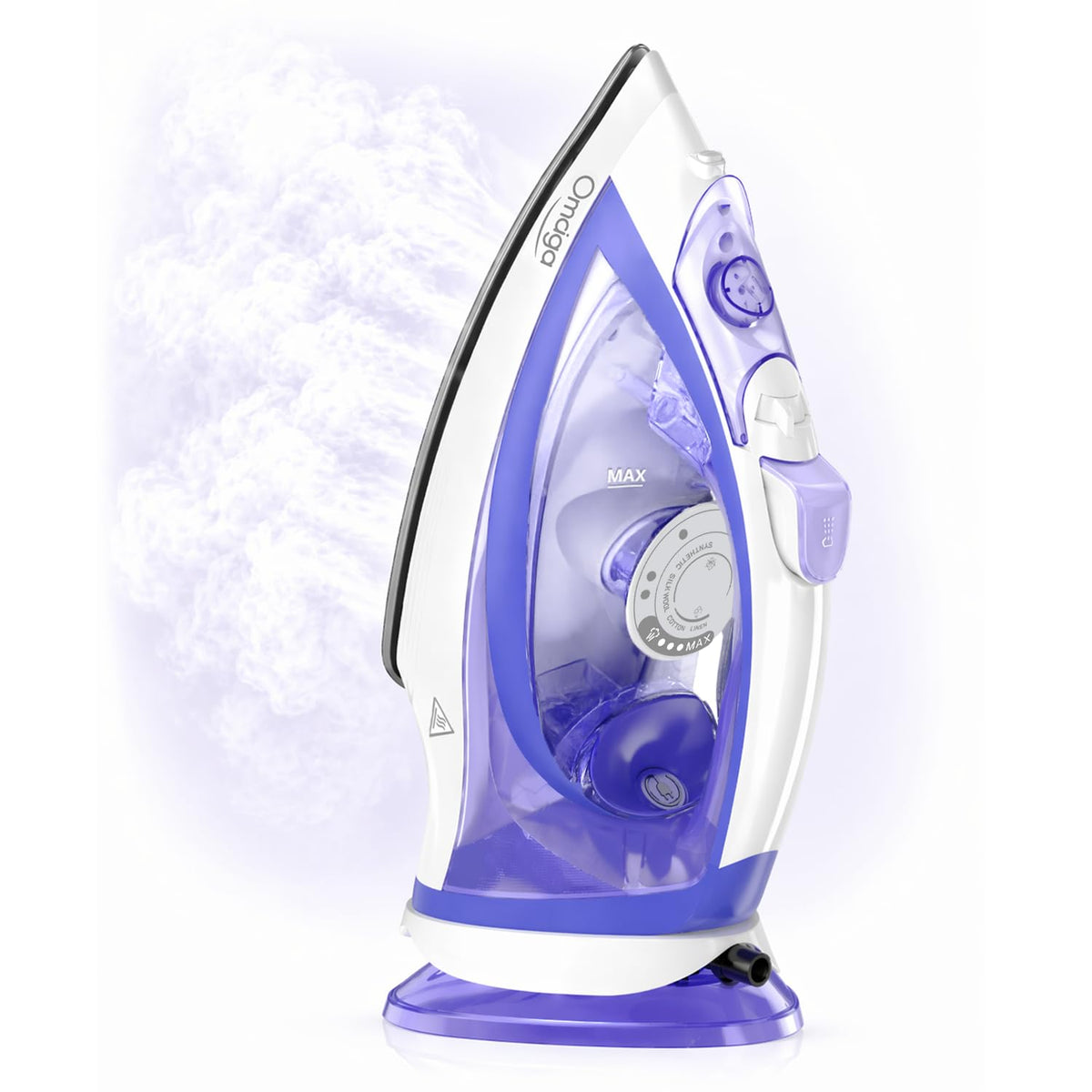OMAIGA Cordless Iron for Clothes, 1500W Steam Iron Rapid Heating, Ceramic Soleplate, Auto Shut Off, Self-Clean, Anti-Calc, 3 Temperature Settings, 11.84oz Water Tank Ironing Clothes for Home, Black