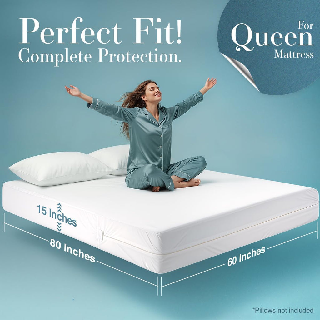 Utopia Bedding Waterproof Mattress Protector Queen Size, Zippered Mattress Encasement Bed Bug and Dust Mite Proof, Absorbent Six-Sided Mattress Cover