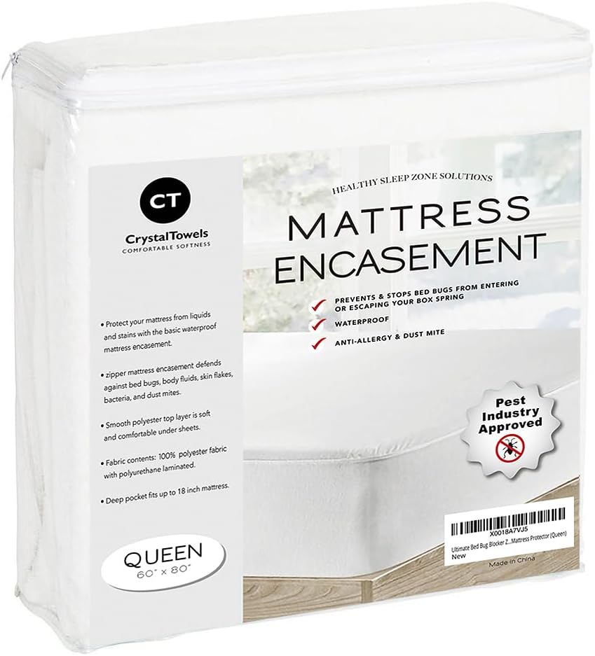Waterproof Mattress Protector Queen Size - 6-Sided Zippered Mattress Encasement, Breathable Fabric Cover, Machine Washable, Fits Queen Mattress 60 x 80 Inches, Up to 16" Deep