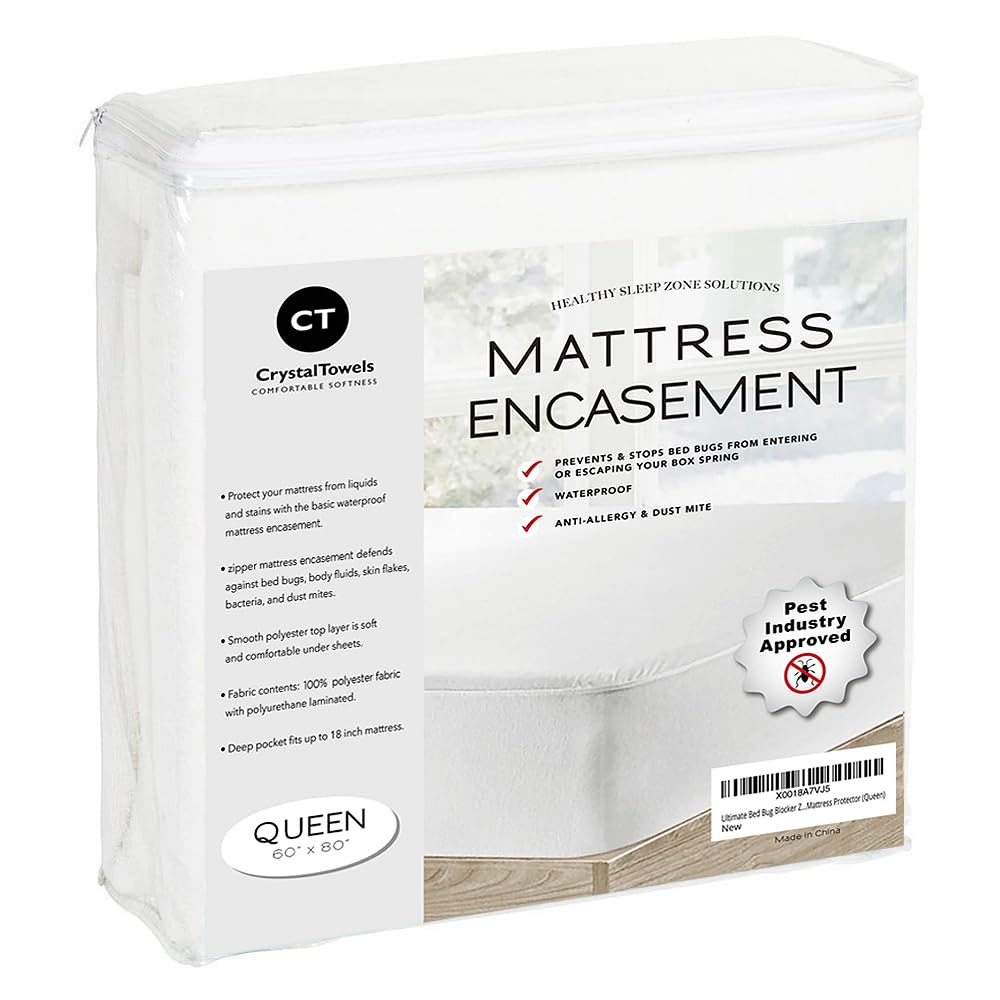 Waterproof Mattress Protector Queen Size - 6-Sided Zippered Mattress Encasement, Breathable Fabric Cover, Machine Washable, Fits Queen Mattress 60 x 80 Inches, Up to 16" Deep