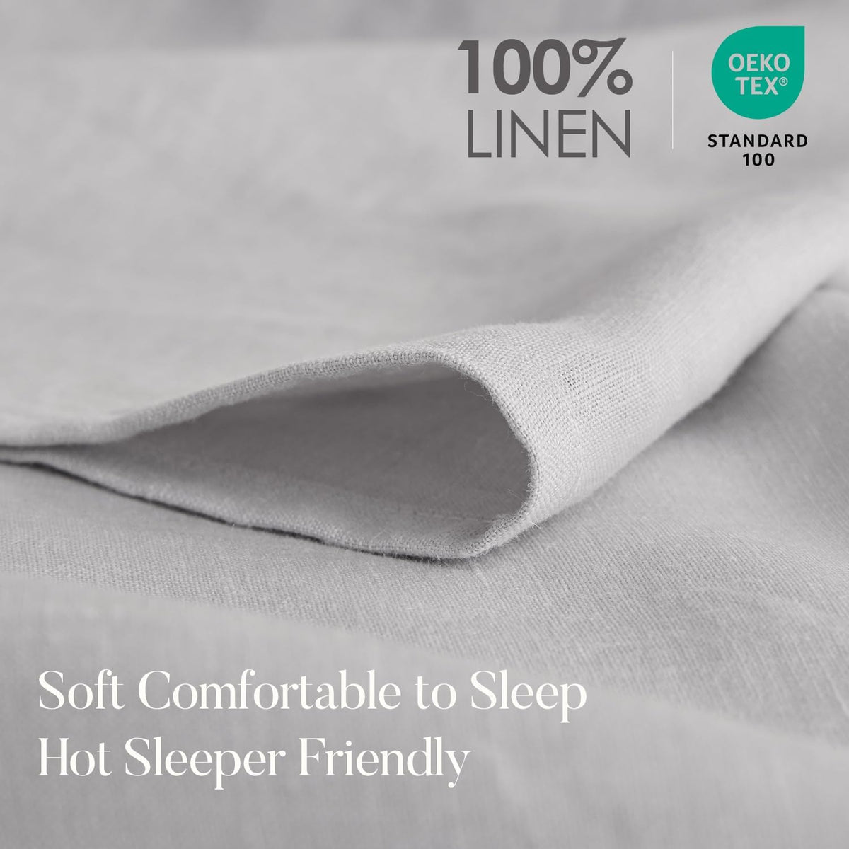 DAPU 100% French Linen Fitted Sheet Mattress Cover (1 Piece) with 16 Inch Deep Pocket, Pure Natural French Flax from Normandy, Ultra Soft, Breathable and Durable (Fog Gray, Queen).