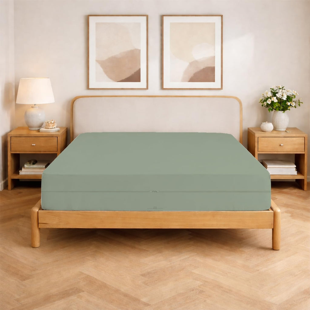 Queen Size Microfiber 1 PC Zipper Fitted Sheet 4 Inch Deep , Dark Grey