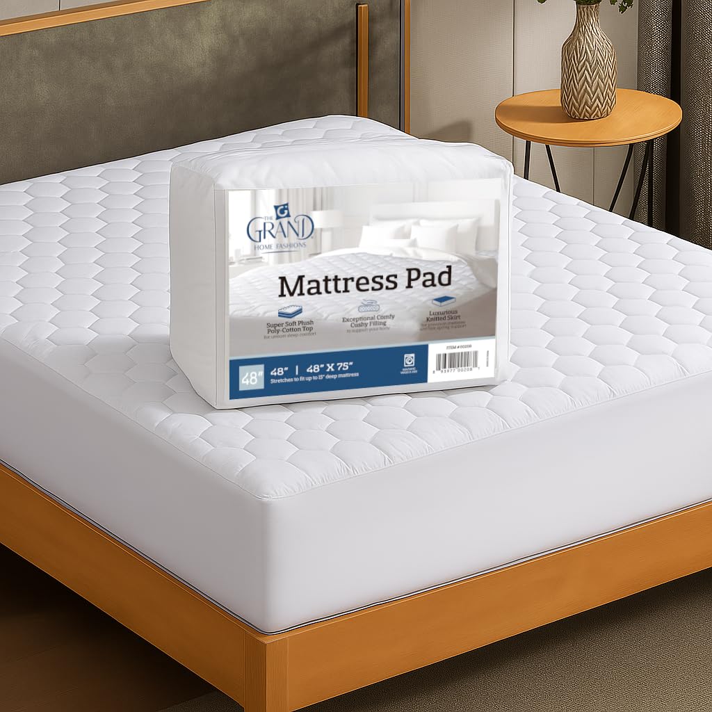 The Grand Hotel Collection Twin Size Hybrid Mattress Protector & Pad - Soft and Comfortable Bed Sheet Cover that Restores the Beauty of Your Mattress, While Protecting from Stains, Dust, and Dirt.