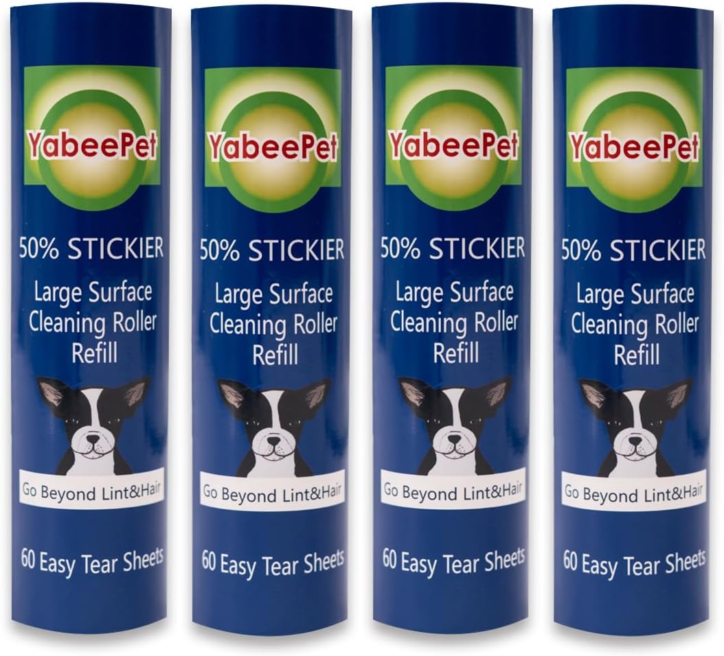8 inch Large Surface Roller Refill for Scotch-Brite 50% Stickier Lint Roller, Works Great On Pet Hair (60 Sheets per Roll, 4 Pack)