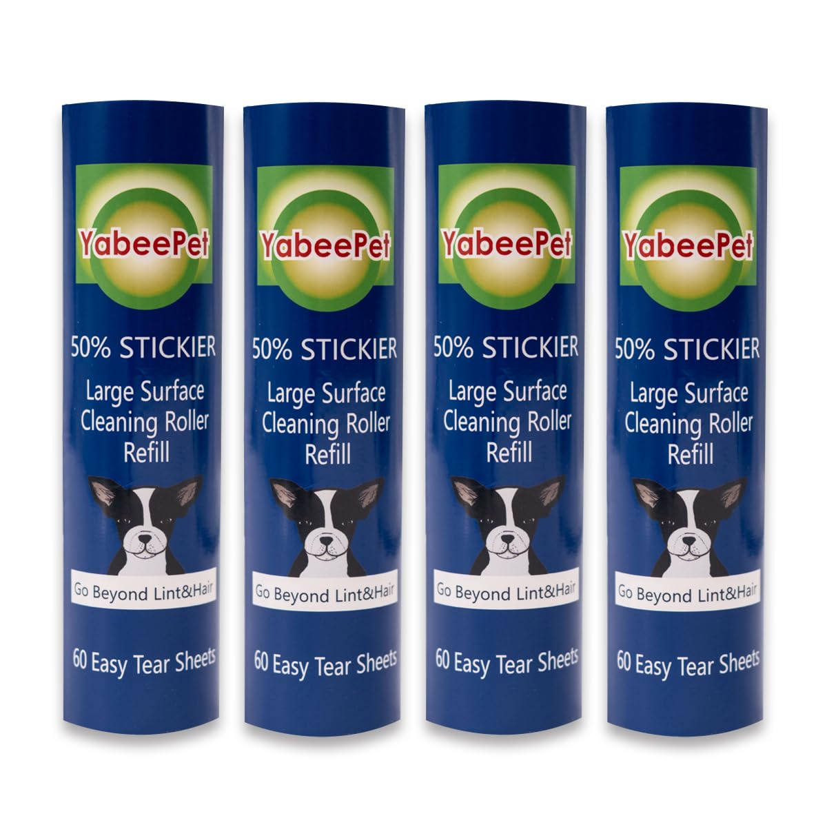 8 inch Large Surface Roller Refill for Scotch-Brite 50% Stickier Lint Roller, Works Great On Pet Hair (60 Sheets per Roll, 4 Pack)