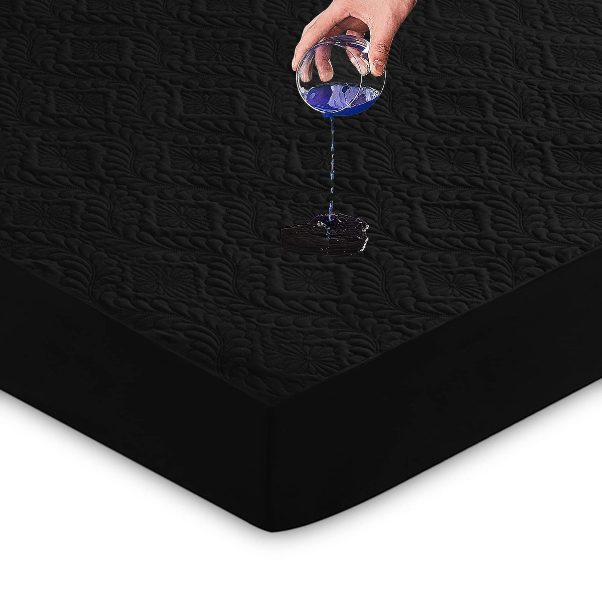 Sufdari Mattress Protector,Waterproof 18" Deep Pocket Mattress Cover Fitted Sheet Style with Elastic Rubber Band,Washable and Easy Care-Black,Queen