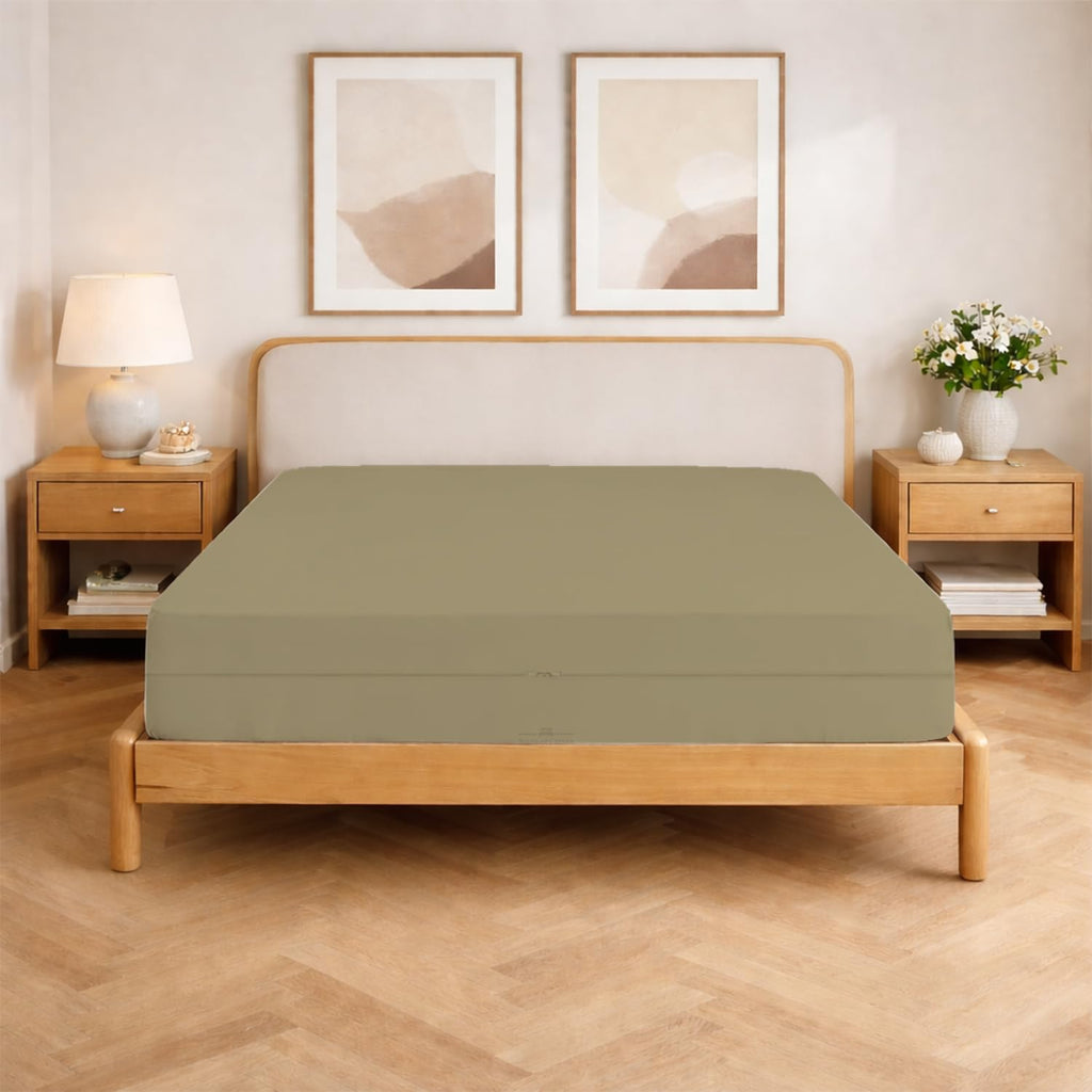 Queen Size Microfiber 1 PC Zipper Fitted Sheet 4 Inch Deep , Dark Grey