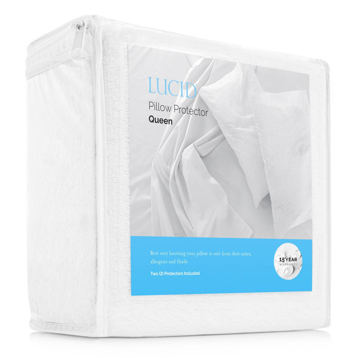 LUCID Premium Waterproof Mattress Protector, Queen Size – Fitted Sheet Style, Machine Washable – Cotton Terry Top Cover – Dorm Room Essential – White
