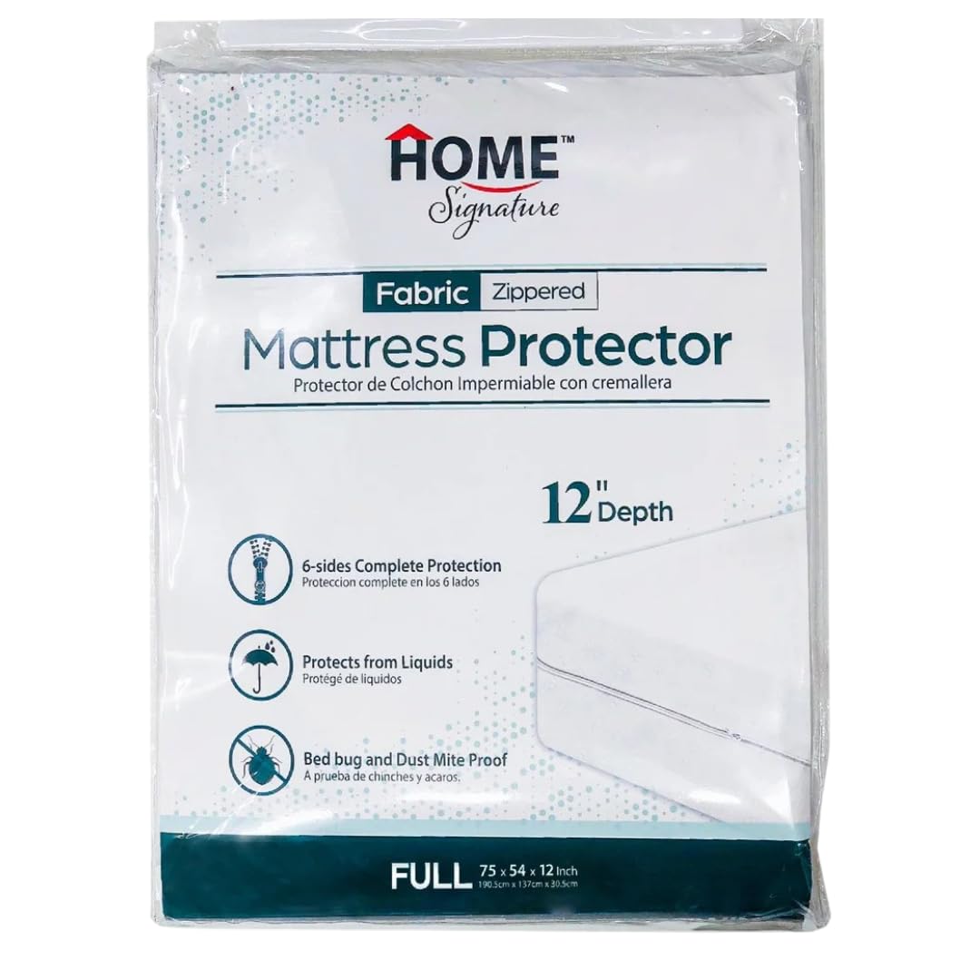 Zippered Waterproof Mattress Protector – 6-Sided Encasement, Bed Bug & Dust Mite Proof, 12” Deep Cover for Full Protection (Queen)