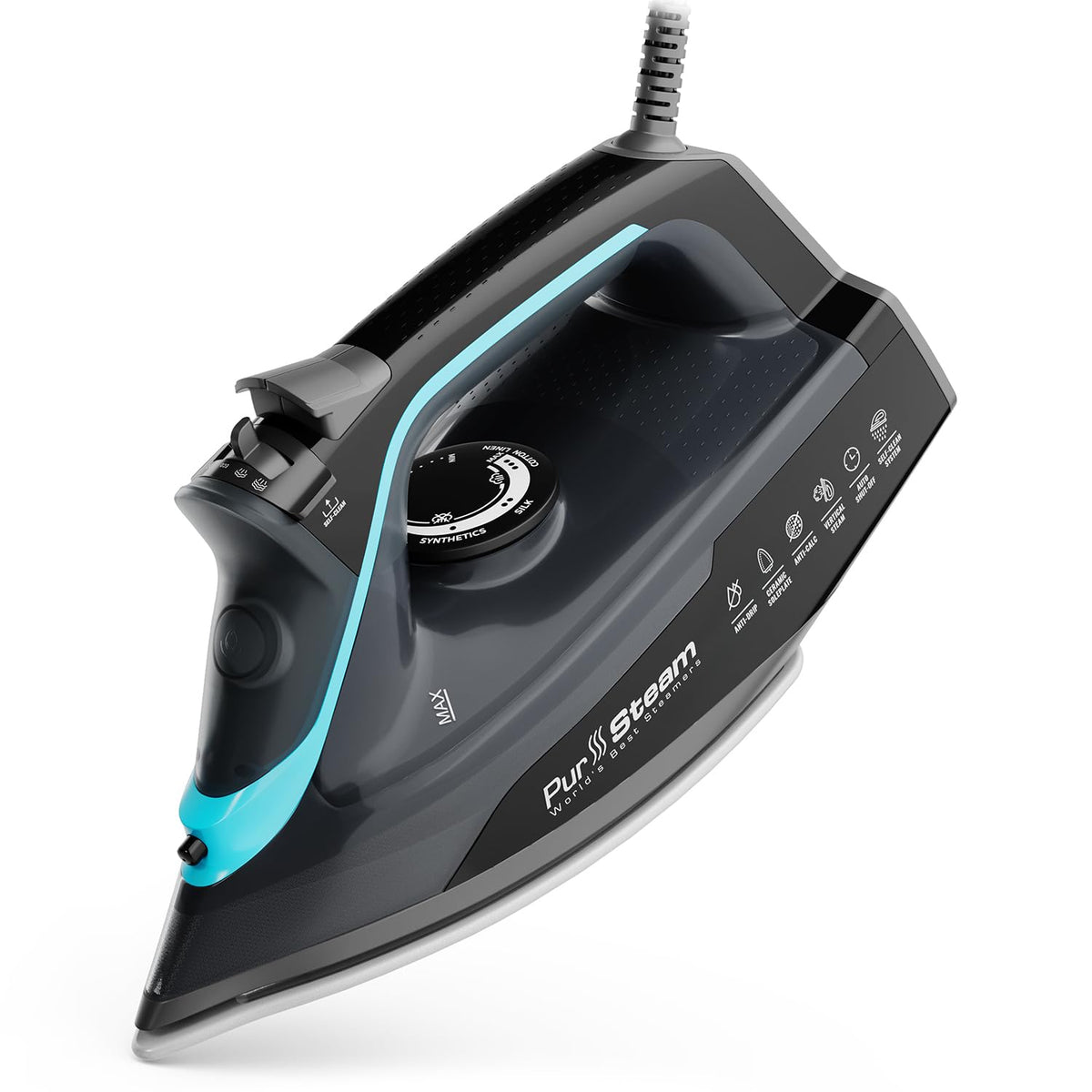 PurSteam SteamTech Steam Iron with LED Display, Ceramic Soleplate, 1750W