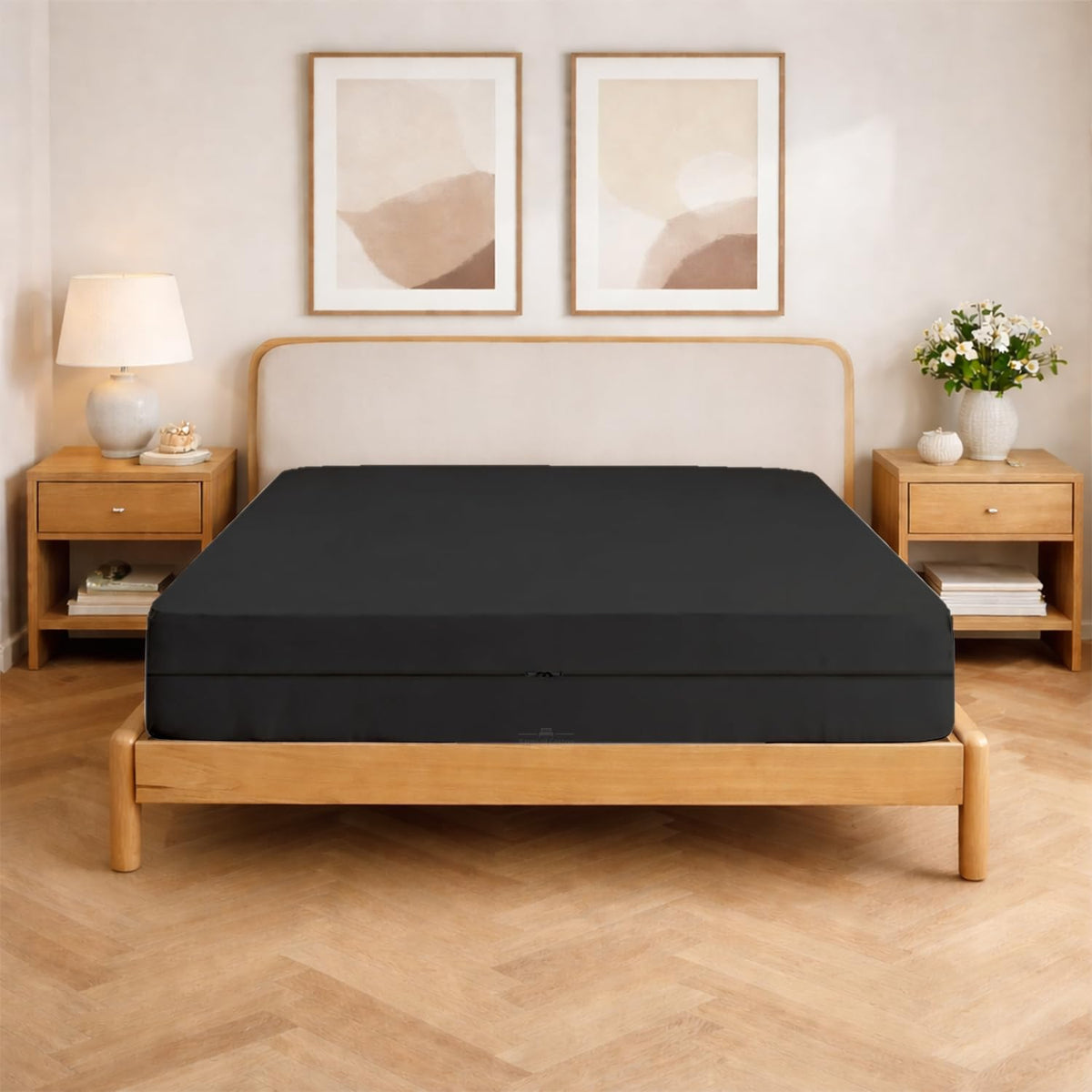 Queen Size Microfiber 1 PC Zipper Fitted Sheet 4 Inch Deep , Dark Grey