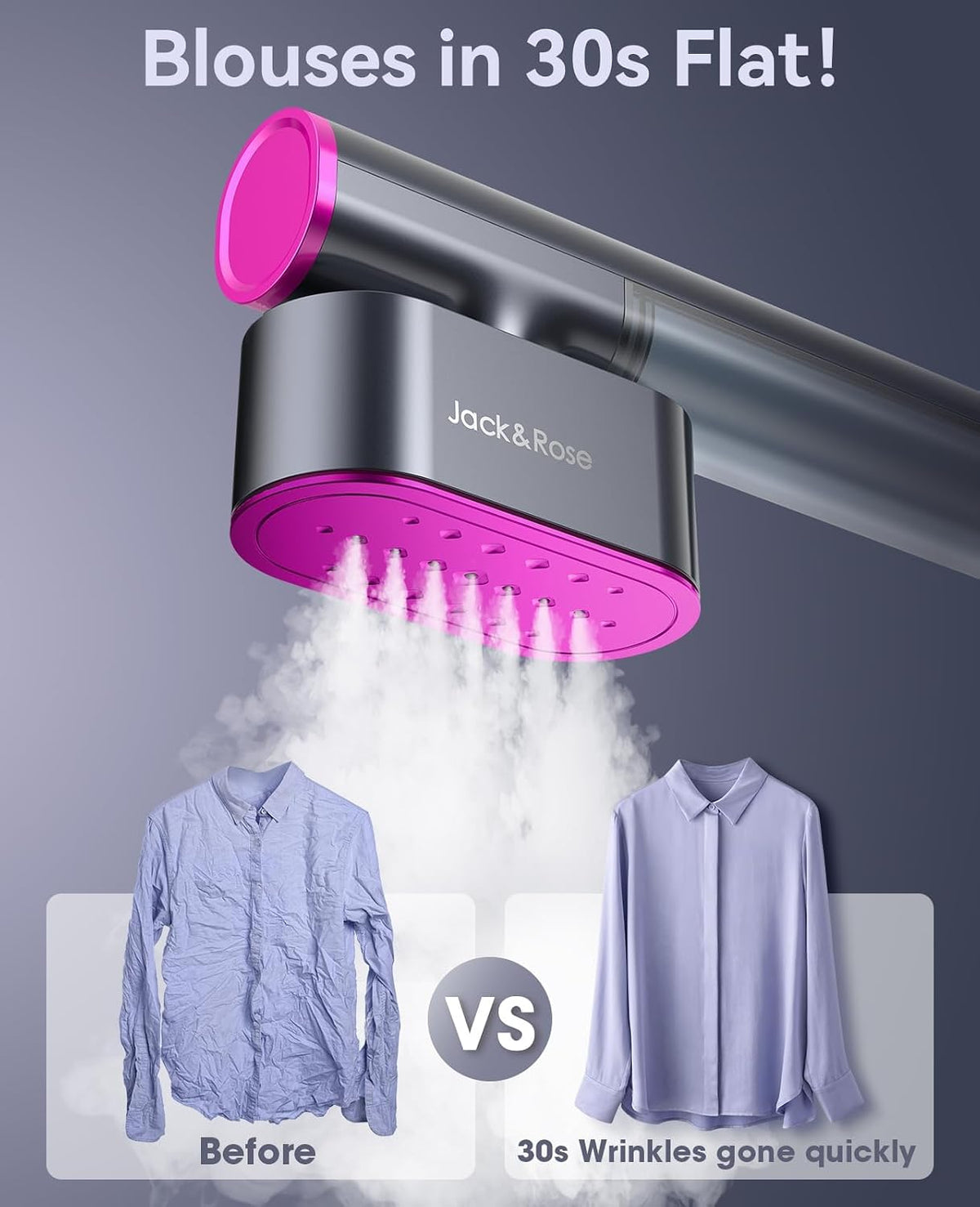 Jack ＆ Rose Travel Steamer for Clothes,100-220V Portable Iron,15s Heat Up,Steamer ＆ Iron 2 In 1, Travel Size,Large Ceramic Heat Panel,for Global and Europe