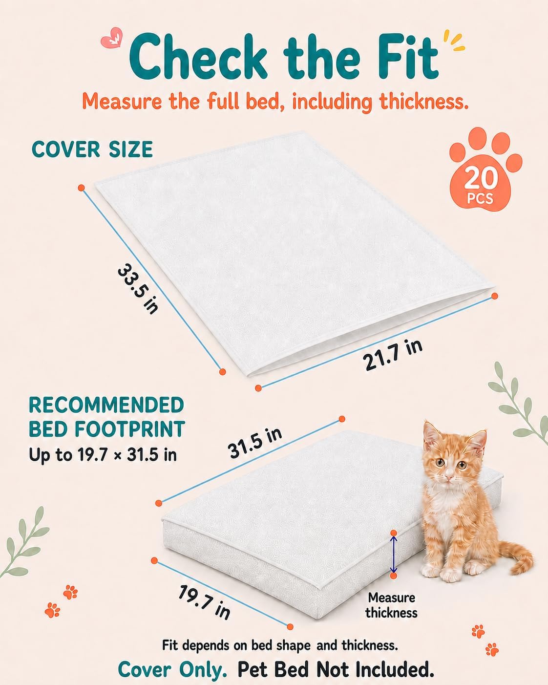 Disposable Dog Bed Covers, 21.7 x 33.5 in, 20 Pack