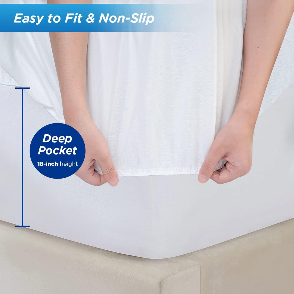Waterproof Mattress Protector Twin Size, Terry Cotton Fitted Sheet Style with Deep Pocket 18" – Breathable TPU Cooling Cover, 39"x75"