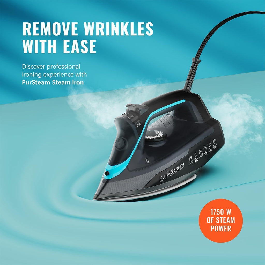 PurSteam SteamBurst+ Steam Iron, Ceramic Soleplate, Self-Clean, Anti Drip