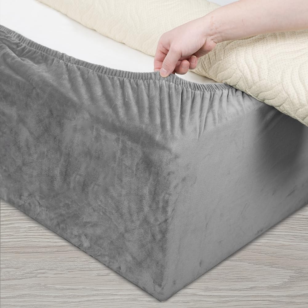 Velvet Bed Frame Cover, Bed Base Wrap Cover, Alternative to Traditional Valance Bed Sheet Skirt Cover, Fully Elastic Around The Base of Your Bed, Easy to Install(Camel, Queen Bed Width:59-63")