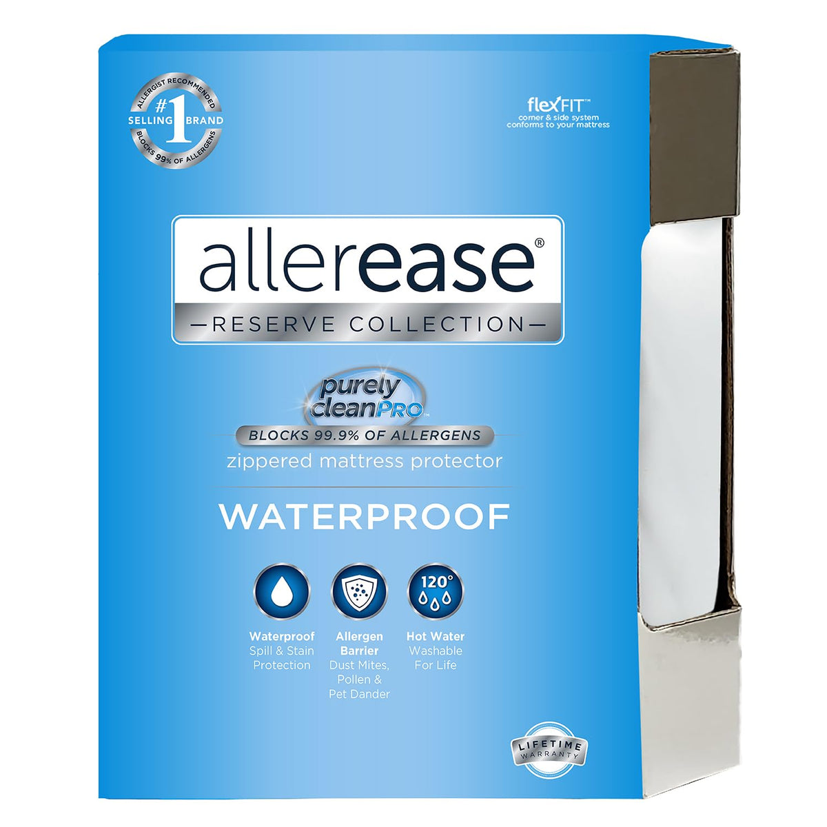 AllerEase Waterproof Mattress Protector Stain Protection Queen Size Allergen Barrier Hot Water Washable Machine Washable Durable Zippered Knit Mattress Cover Stretch Corners (White)
