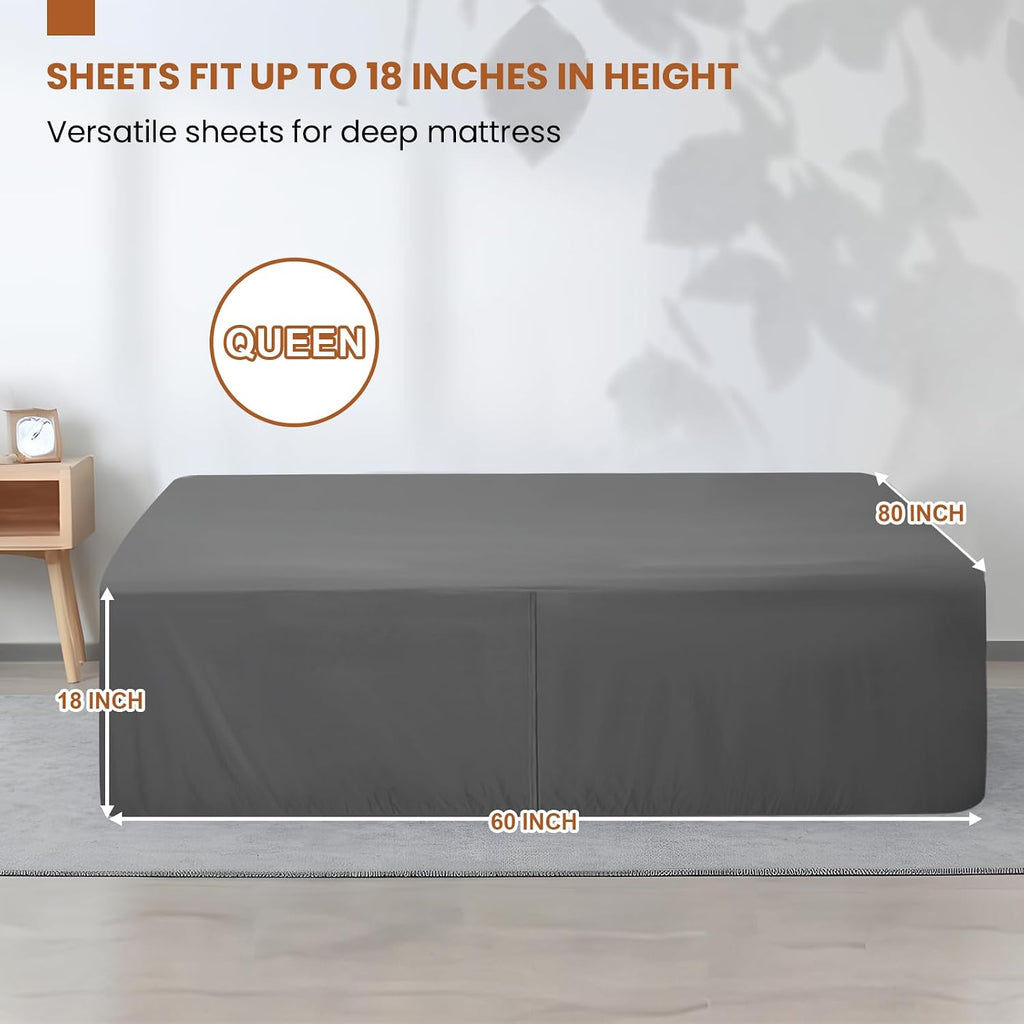 Queen Sheet for Air Mattress, 18'' Deep Soft Air Mattress Sheets- Inflatable Without Removal, Breathable Air Bed Mattress Cover Topper Protector, Fitted Sheet Full with Elastic Loop Hem, Gray