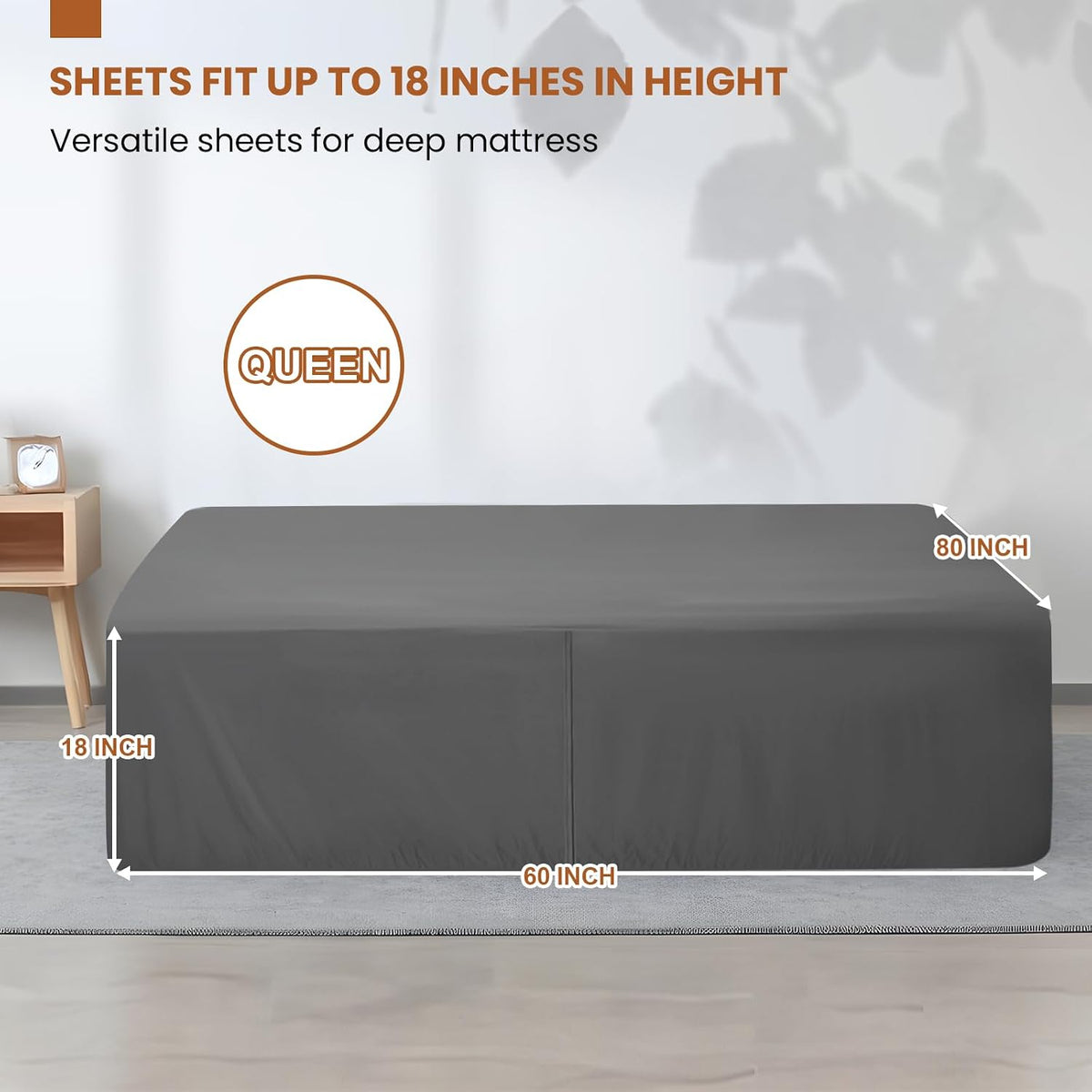 Queen Sheet for Air Mattress, 18'' Deep Soft Air Mattress Sheets- Inflatable Without Removal, Breathable Air Bed Mattress Cover Topper Protector, Fitted Sheet Full with Elastic Loop Hem, Gray