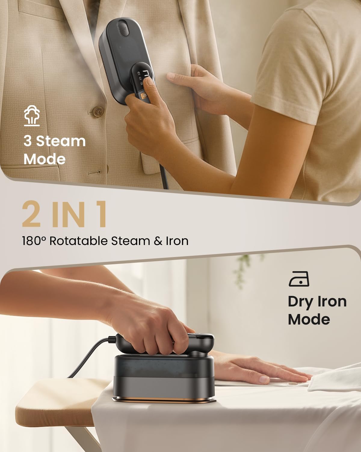 LOXP 2-in-1 Handheld Steamer Iron for Clothes, 1000W, 9s Fast Heat-Up, 120V