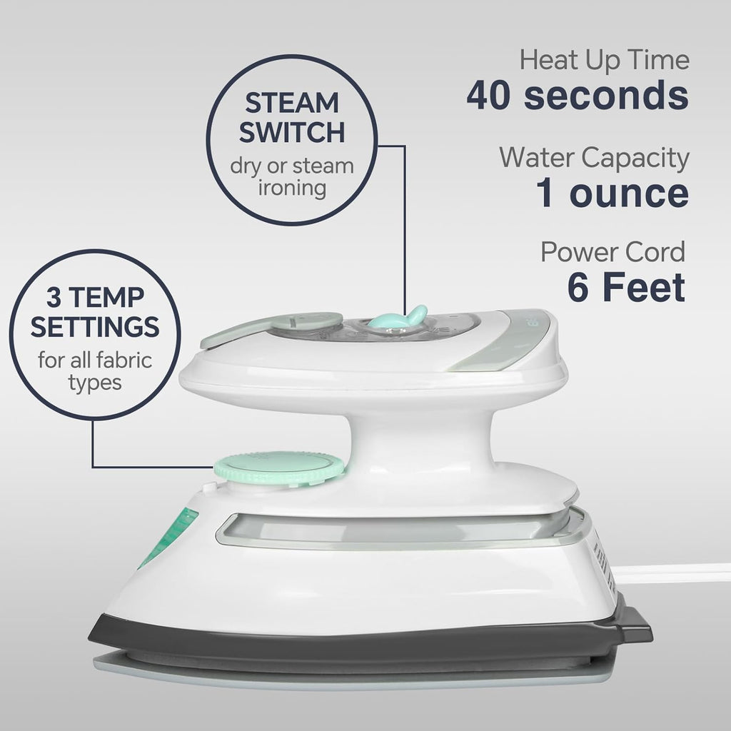 BEAUTURAL Mini Travel Steam Iron for Clothes with Dual Voltage, White
