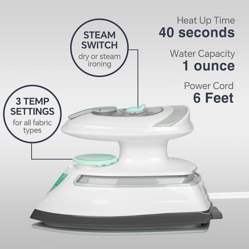BEAUTURAL Mini Travel Steam Iron for Clothes with Dual Voltage, White
