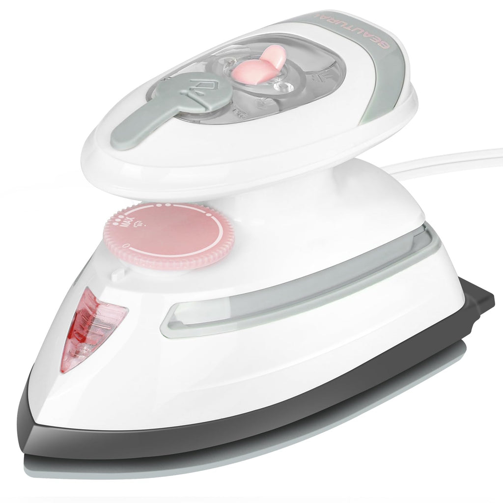 BEAUTURAL Mini Travel Steam Iron for Clothes with Dual Voltage, White