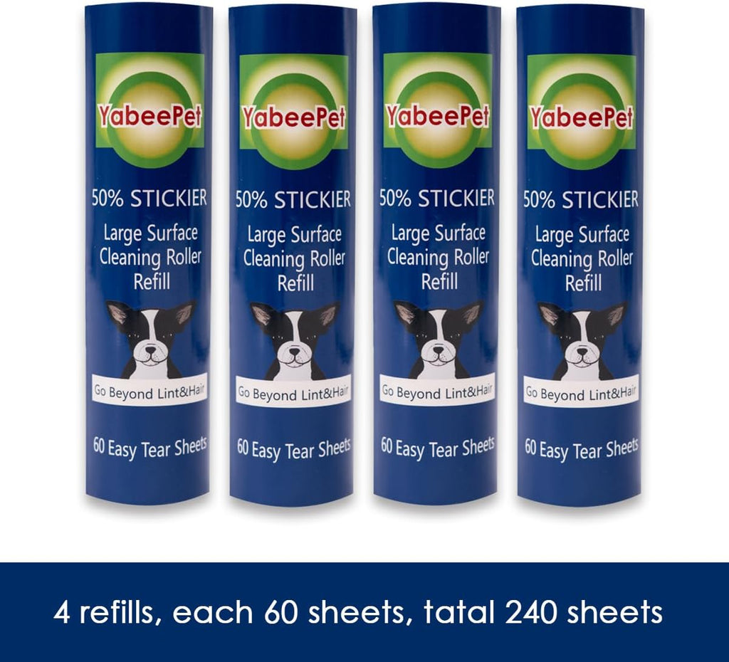 8 inch Large Surface Roller Refill for Scotch-Brite 50% Stickier Lint Roller, Works Great On Pet Hair (60 Sheets per Roll, 4 Pack)