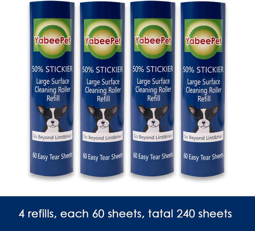 8 inch Large Surface Roller Refill for Scotch-Brite 50% Stickier Lint Roller, Works Great On Pet Hair (60 Sheets per Roll, 4 Pack)