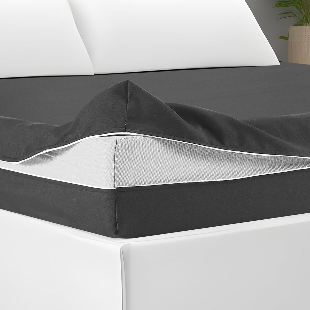 HunnmingRe Zippered Mattress Protector Fitted, Light Gray, Full,12-16in