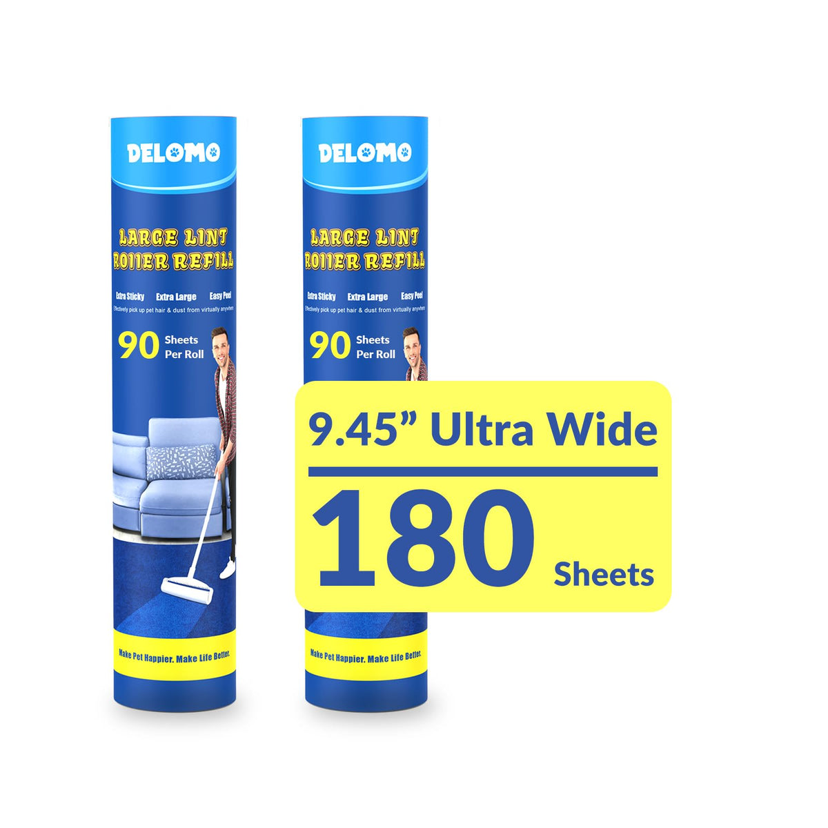 DELOMO 9.45” Large Lint Roller for Pet Hair, Long Handle for Floor & Carpet
