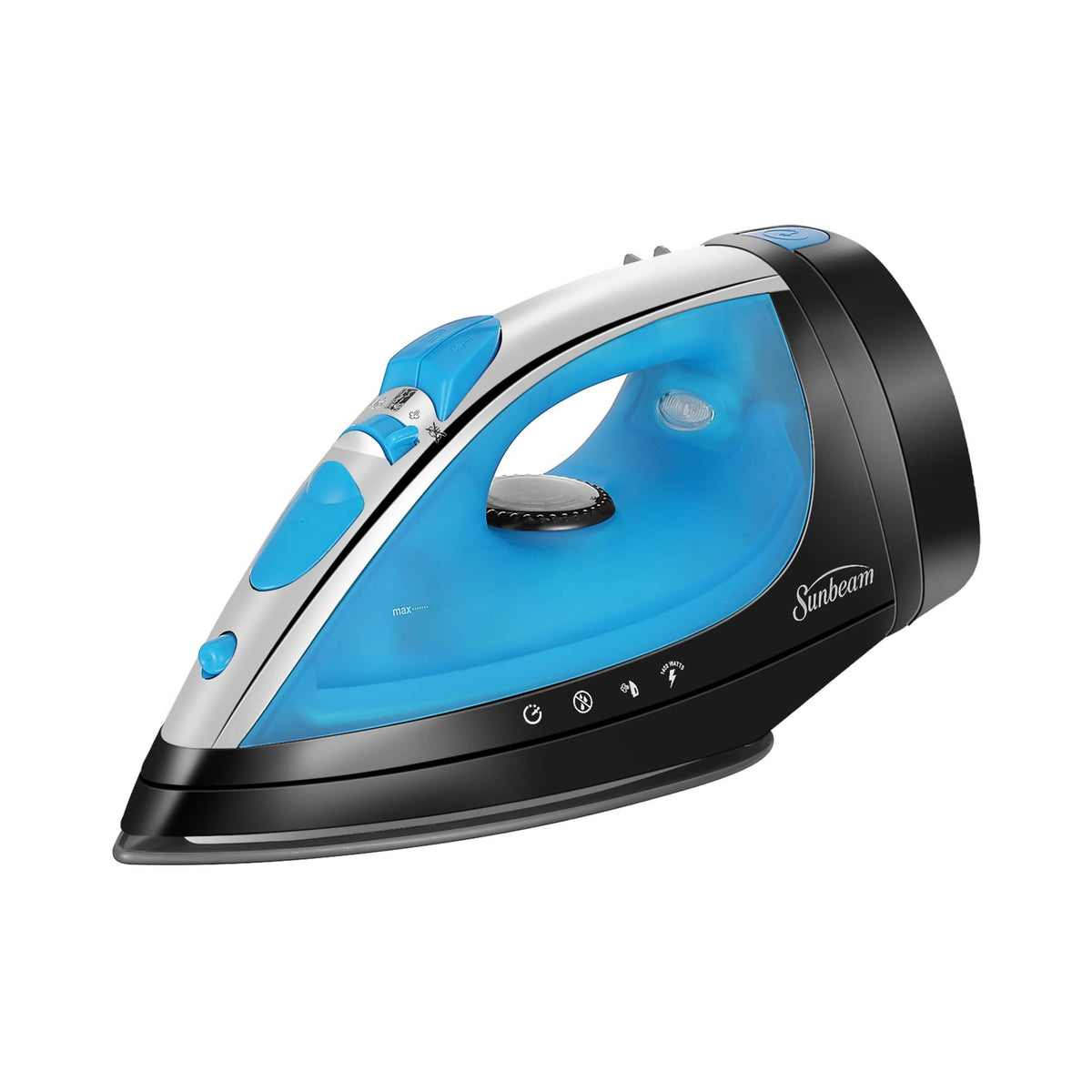 Sunbeam Turbo Steam Iron 1400W Quick Heat Stainless Steel Soleplate Shot of Steam Horizontal and Vertical 3 Way Auto Off 240ml Water Tank White Teal