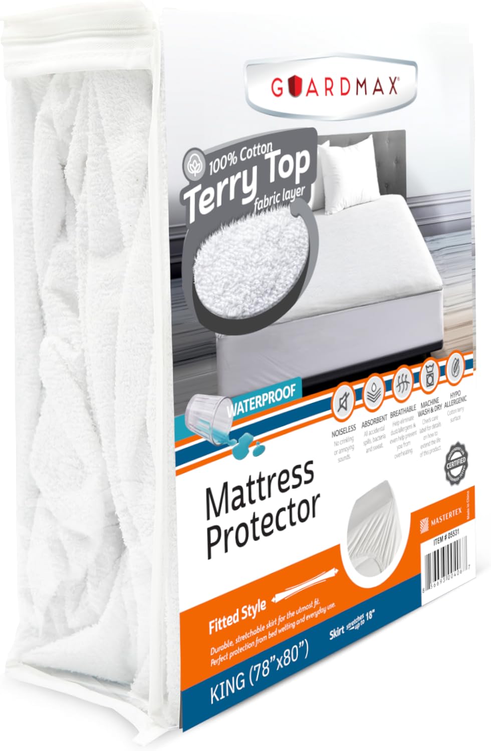 Guardmax Jersey Knitted Twin XL Size Mattress Protector - Waterproof & Dust Mite Proof Mattress Cover with Stretchable Pockets - Soft, Comfortable, & Noiseless Waterproof Fitted Sheet.(39 x 80 x 13)