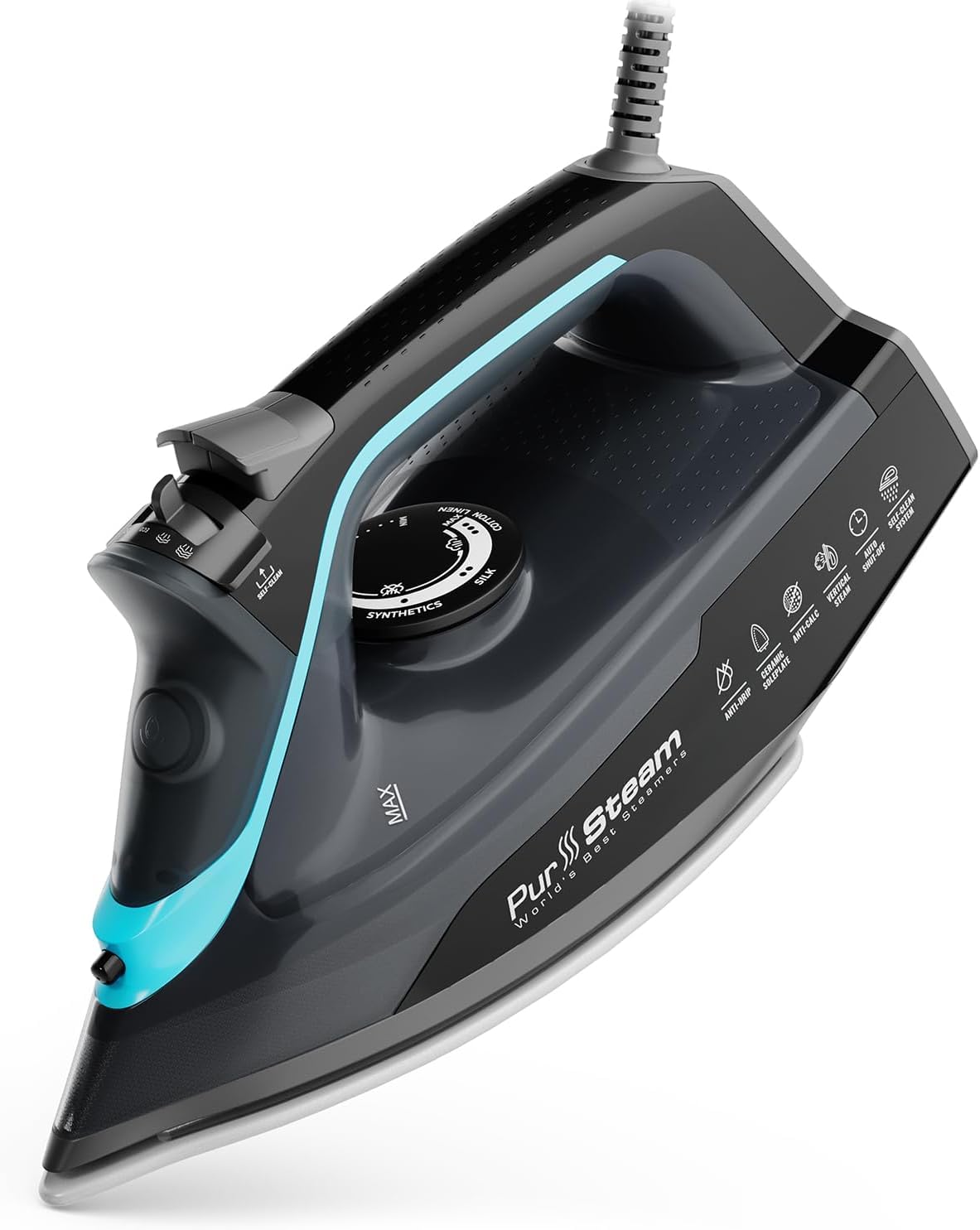 PurSteam SteamBurst+ Steam Iron, Ceramic Soleplate, Self-Clean, Anti Drip